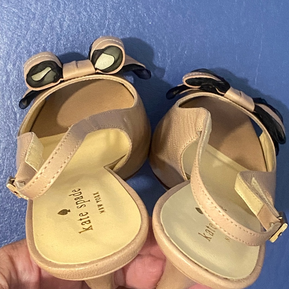 New Kate Spade New York Billow bow sling back beige heeled peep toe sandals - Picture 13 of 14
